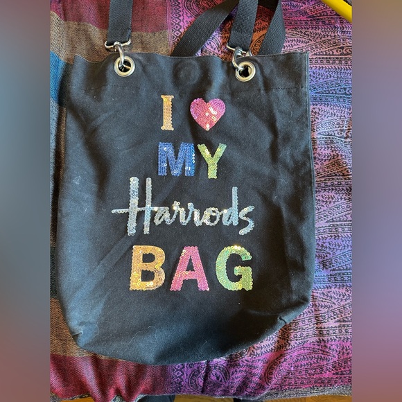 Harrods Handbags - 👜 Harrods “I ❤️ My Harrods Bag” Black Canvas Sequin Tote Shopper London